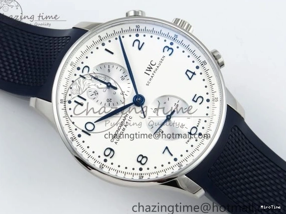 MIROTIME 0412 Casual Portuguese Chrono IW3716 Z+F 1:1 Best Edition White Dial on Blue Rubber Strap A 7016